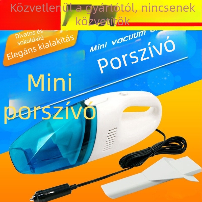 12V-os autóporszívó, erős, nedves és száraz funkcióval, kézi kivitel, az autó belső teréhez
