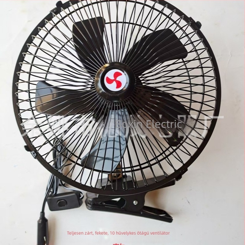12V-os autóventilátor, 5 lapát, teljes burkolat, 18W, rézmagos motor