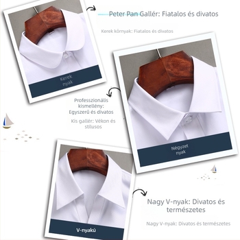 Női pamut hosszú ujjú ing, karcsúsított fazon, négyzetes gallér, egysoros gombolás