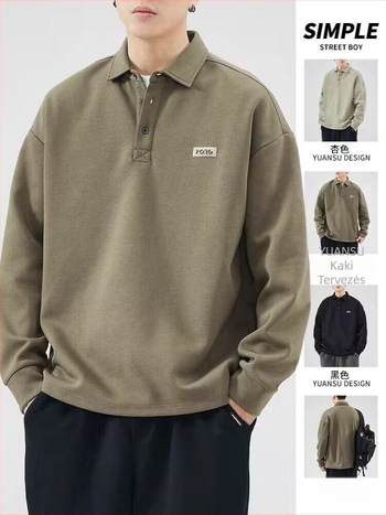 Koreai stílusú fleece-borítású pulóver kerek nyakkal, hosszú ujjú, betűs mintával