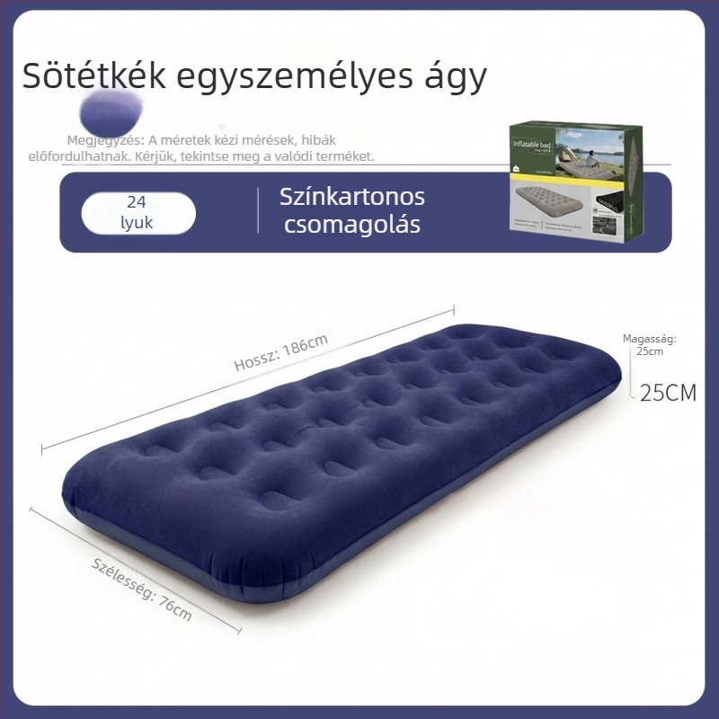 Kempingezésre szánt felfújható matrac külső pumpával, kézi felfújás, bolyhos felület, 1 réteg, maximális teher 300
