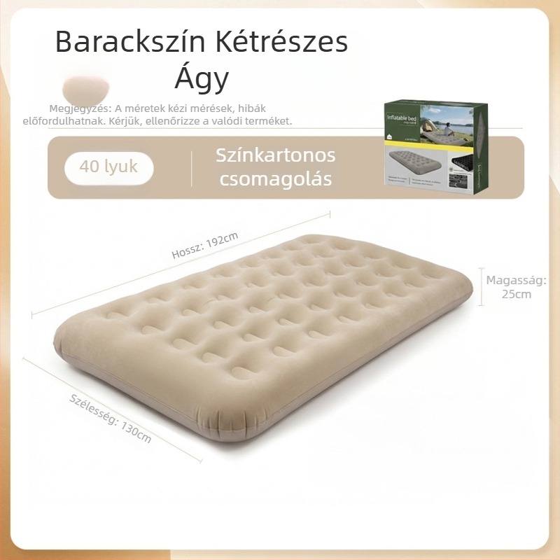 Kempingezésre szánt felfújható matrac külső pumpával, kézi felfújás, bolyhos felület, 1 réteg, maximális teher 300