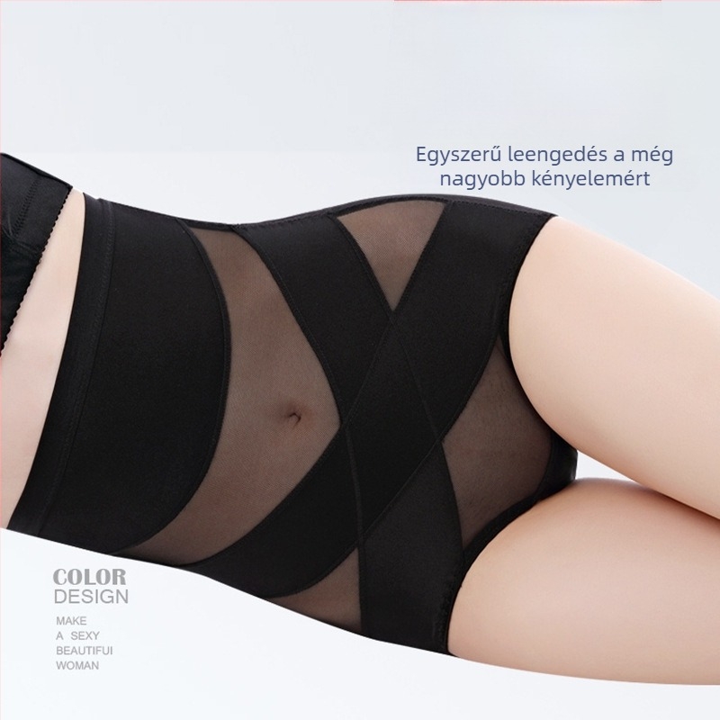 Szülés utáni magas derekú testformáló alsó hálószövésű, lélegző anyag, has támasz, csípőemelés, 90% nylon