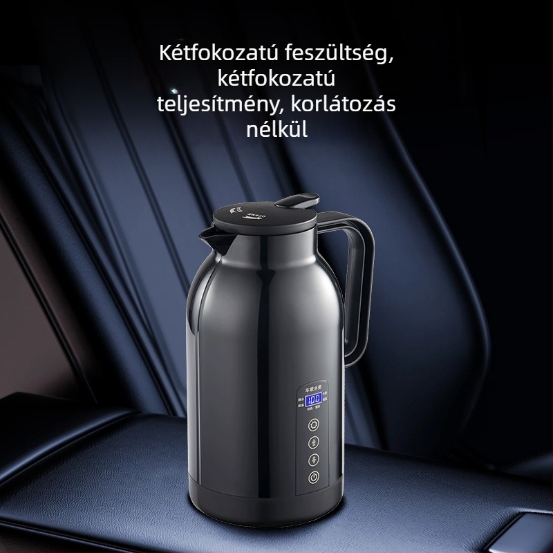 Autóban használható elektromos vízmelegítő kanna, 1.1 L kapacitás, rozsdamentes acél belső, 12V/24V, állítható teljesítmény, modell Xf-h13a