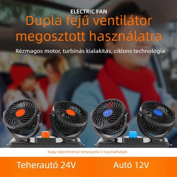 Mars 4 hüvelykes dupla fejű USB autóventilátor, forgó fej, csendes hűtés, cigarettagyújtóval működik, autóhoz és otthon használható