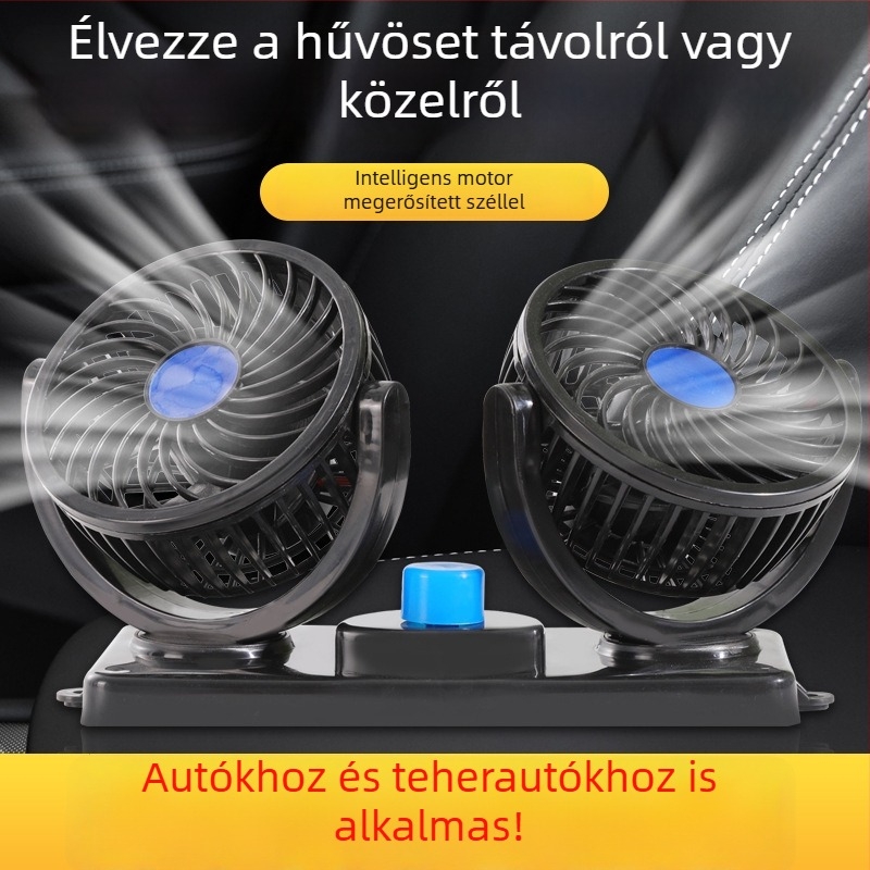 Mars 4 hüvelykes dupla fejű USB autóventilátor, forgó fej, csendes hűtés, cigarettagyújtóval működik, autóhoz és otthon használható