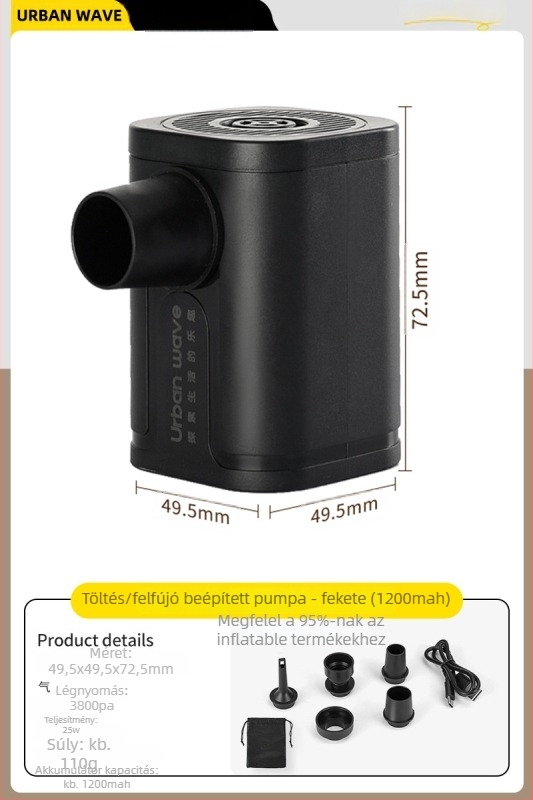 Elektromos kültéri kemping levegőpumpa felfújás és leeresztés funkcióval - hordozható levegő matrac, sátor, kanapé és úszógumihoz, többszörös funkcióval (Légágy; Kompozit anyag; Súly: Egyéb; Maximális terhelés: Egyéb)