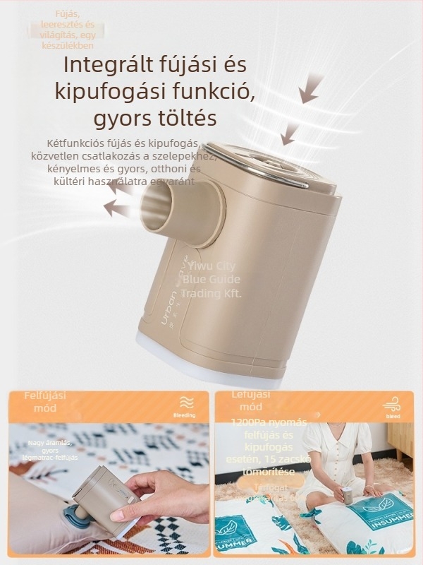 Elektromos kültéri kemping levegőpumpa felfújás és leeresztés funkcióval - hordozható levegő matrac, sátor, kanapé és úszógumihoz, többszörös funkcióval (Légágy; Kompozit anyag; Súly: Egyéb; Maximális terhelés: Egyéb)