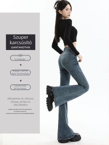 Női mikro szélesedő farmernadrág, tavasz-ősz 2026, magas derék, karcsúsító szabás, amerikai retro, bootcut nadrág alacsony testmagasságú nőknek