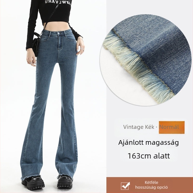 Női mikro szélesedő farmernadrág, tavasz-ősz 2026, magas derék, karcsúsító szabás, amerikai retro, bootcut nadrág alacsony testmagasságú nőknek