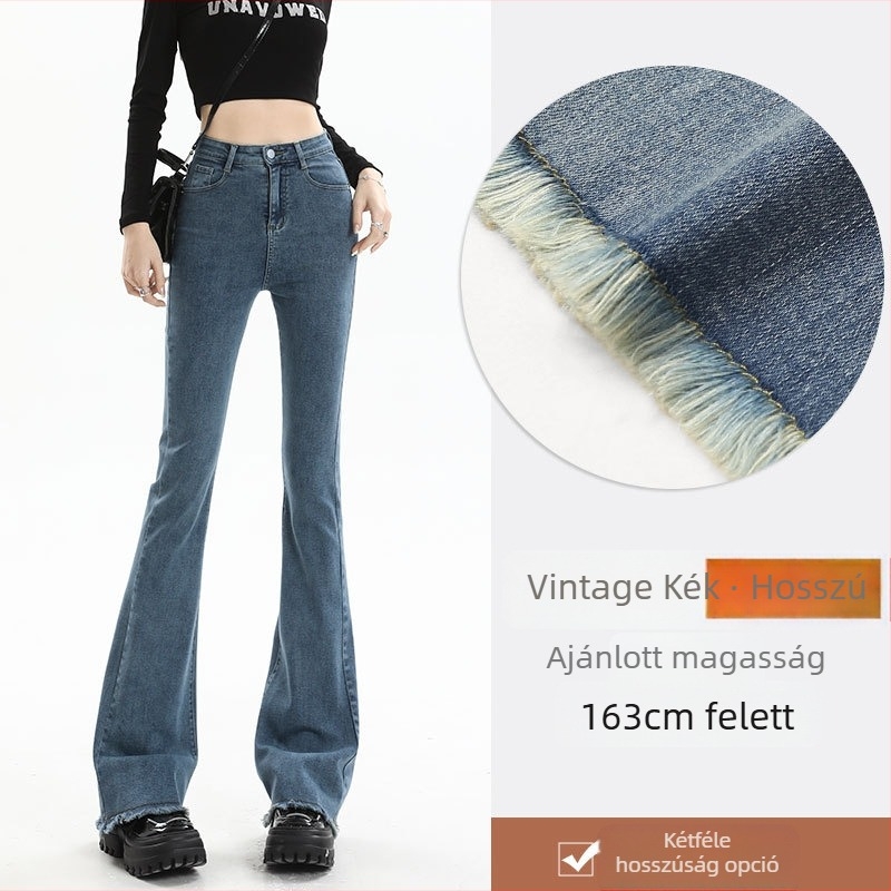 Női mikro szélesedő farmernadrág, tavasz-ősz 2026, magas derék, karcsúsító szabás, amerikai retro, bootcut nadrág alacsony testmagasságú nőknek