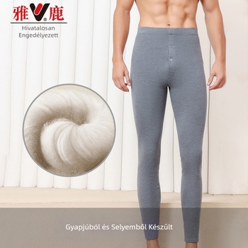 Férfi gyapjú-selyem termo nadrág, vastag fleece bélés, magas derék a hasi formázásához, őszi-téli, antibakteriális, velúr bélés