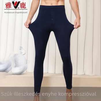 Férfi gyapjú-selyem termo nadrág, vastag fleece bélés, magas derék a hasi formázásához, őszi-téli, antibakteriális, velúr bélés