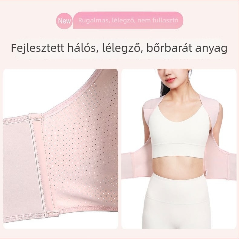 Testtartás-korrekciós öv POTFAN Yf-jz055, légáteresztő SBR + nylon háló, hátsó támasz, ülő helyzethez, láthatatlan vállkiegyenlítő öv nyitott vállpántokkal