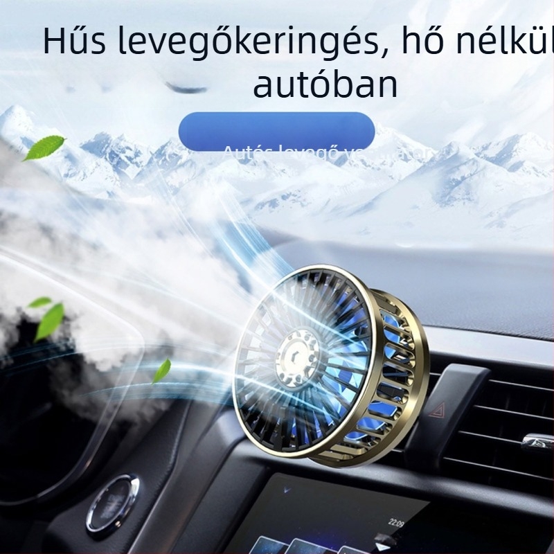 Autóventilátor F210 USB, kétmotoros, 5V, ABS + áramkörös lemez, autó és otthoni használatra