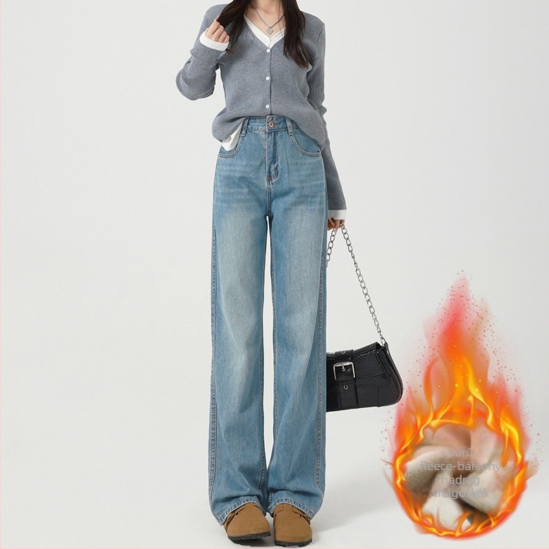 Női széles lábú farmernadrág, magas derekú, egyenes vágás, denim, 80–90% pamut