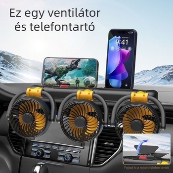 Autóba szerelt háromfejű ventilátor, összecsukható, erős légáramlat, modell F4505