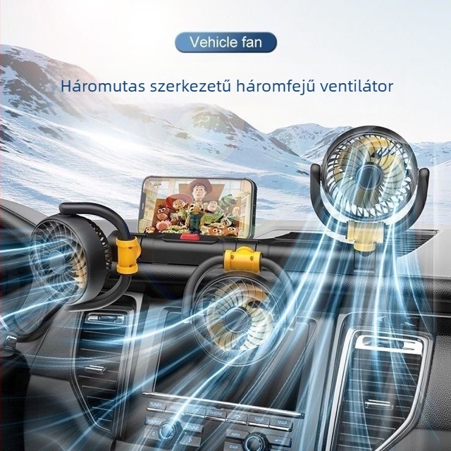 Autóba szerelt háromfejű ventilátor, összecsukható, erős légáramlat, modell F4505