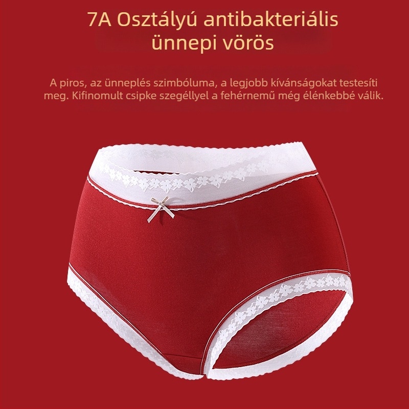 7A piros női pamut alsónemű antibakteriális intim területet érintő párnázással, középmagas derék, csípőemelő hatás, ünnepi alkalmakra – esküvő és újév