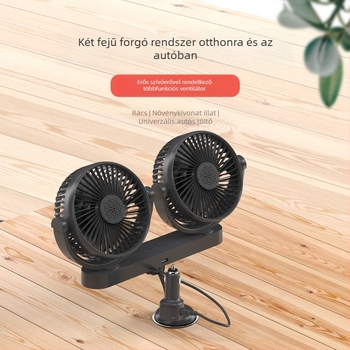 Autóventilátor, 12V-24V univerzális, 10W, USB táplálás, szívócsésze, dupla fejű, modell ymg-904