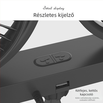 Autóventilátor, 12V-24V univerzális, 10W, USB táplálás, szívócsésze, dupla fejű, modell ymg-904