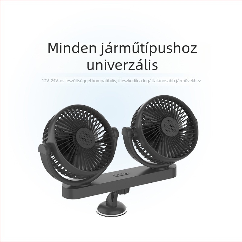 Autóventilátor, 12V-24V univerzális, 10W, USB táplálás, szívócsésze, dupla fejű, modell ymg-904