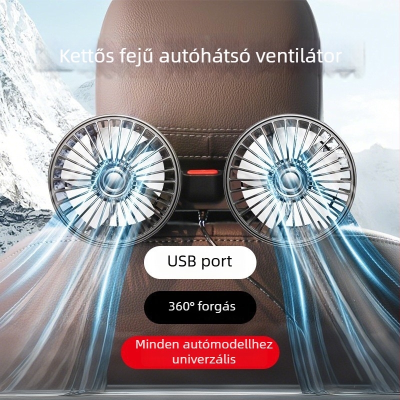 Autó ventilátor - USB táplálású, hátsó üléshez, univerzális, nagy teljesítményű, többfunkciós