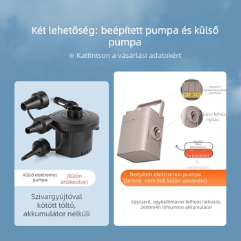 Felfújható kanapé karfákkal – 1–2 személyes kemping felfújható kanapé, PVC flocking, 0,55 mm vastagság, 5 kg tömeg