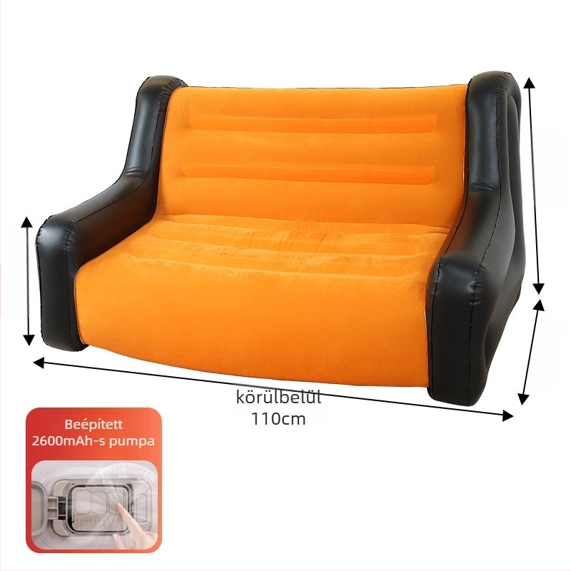 Felfújható kanapé karfákkal – 1–2 személyes kemping felfújható kanapé, PVC flocking, 0,55 mm vastagság, 5 kg tömeg