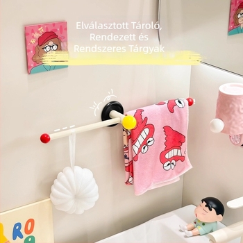 Fali törölközőtartó fürdőszobába, fúrás nélküli szerelés, ABS/PP anyag, tároló polc