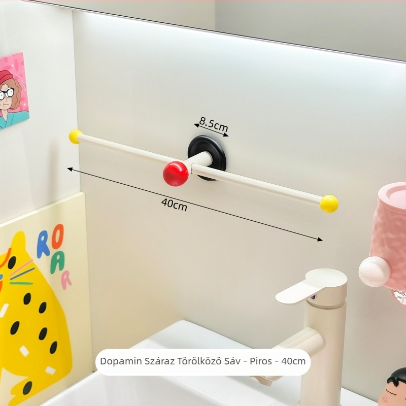 Fali törölközőtartó fürdőszobába, fúrás nélküli szerelés, ABS/PP anyag, tároló polc
