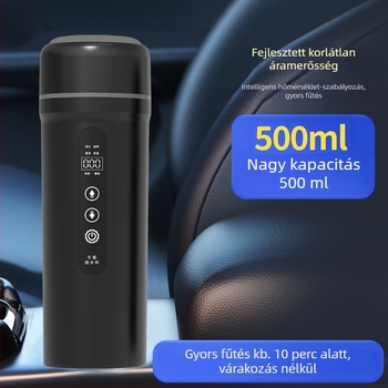 USB autó vízforraló pohár elektromos fűtéssel, belső rozsdamentes acél tartály, 500-1000 ml kapacitás