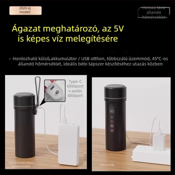 USB autó vízforraló pohár elektromos fűtéssel, belső rozsdamentes acél tartály, 500-1000 ml kapacitás