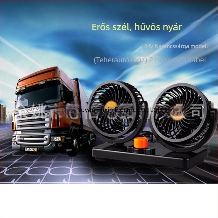 Autóventilátor, kettős fej, forgó fej, 12V, modell EX-1005, műanyag
