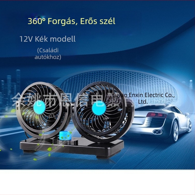 Autóventilátor, kettős fej, forgó fej, 12V, modell EX-1005, műanyag