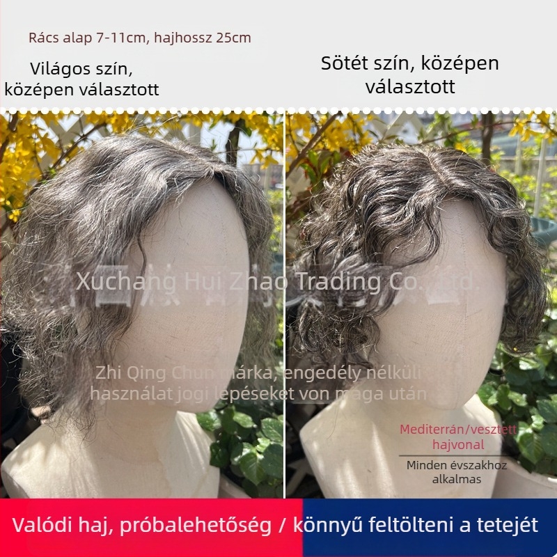 To Youth szürke göndör haj helyettesítő paróka darab - modell 7-11, nagymama stílusú