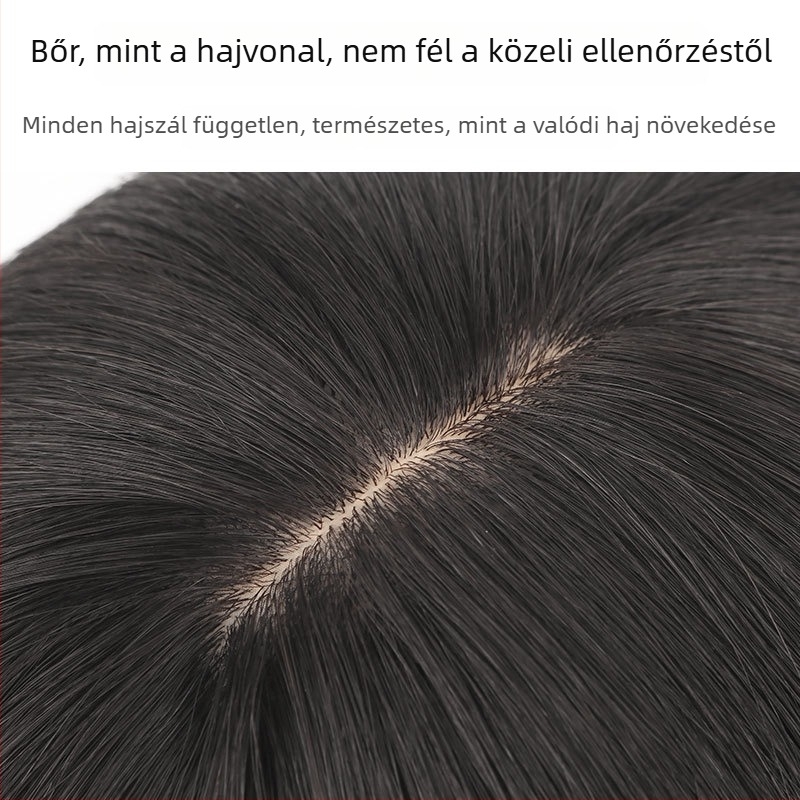 Valódi hajból készült felső paróka darab Qi frufruval, légáteresztő és könnyű, festhető, fed ősz hajt