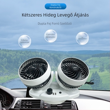 Autóventilátor kettős LED kijelzővel, USB töltés, 12/24V univerzális, kettős vezérlés