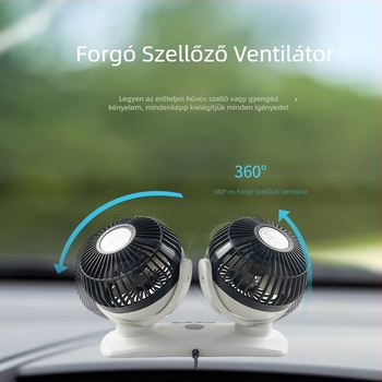 Autóventilátor kettős LED kijelzővel, USB töltés, 12/24V univerzális, kettős vezérlés