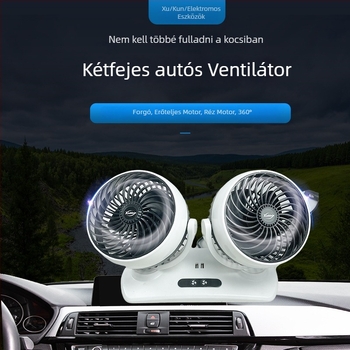 Autóventilátor kettős LED kijelzővel, USB töltés, 12/24V univerzális, kettős vezérlés