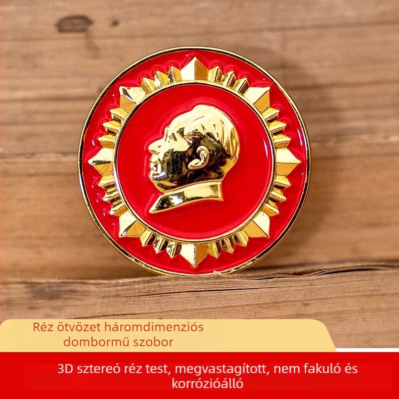 Réz szív alakú brooch 3D-s relief portréval – emlékjelvény