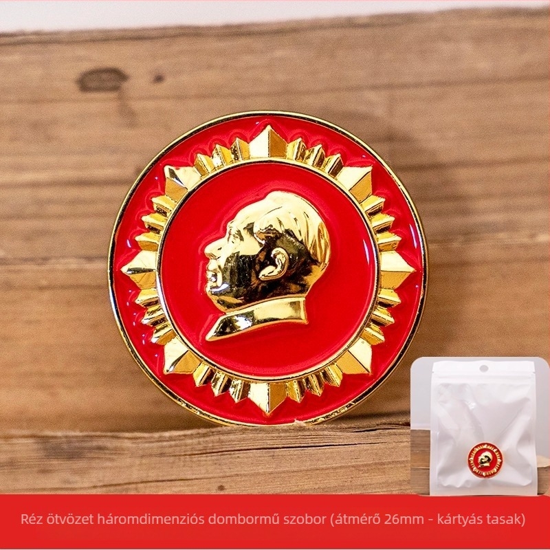 Réz szív alakú brooch 3D-s relief portréval – emlékjelvény