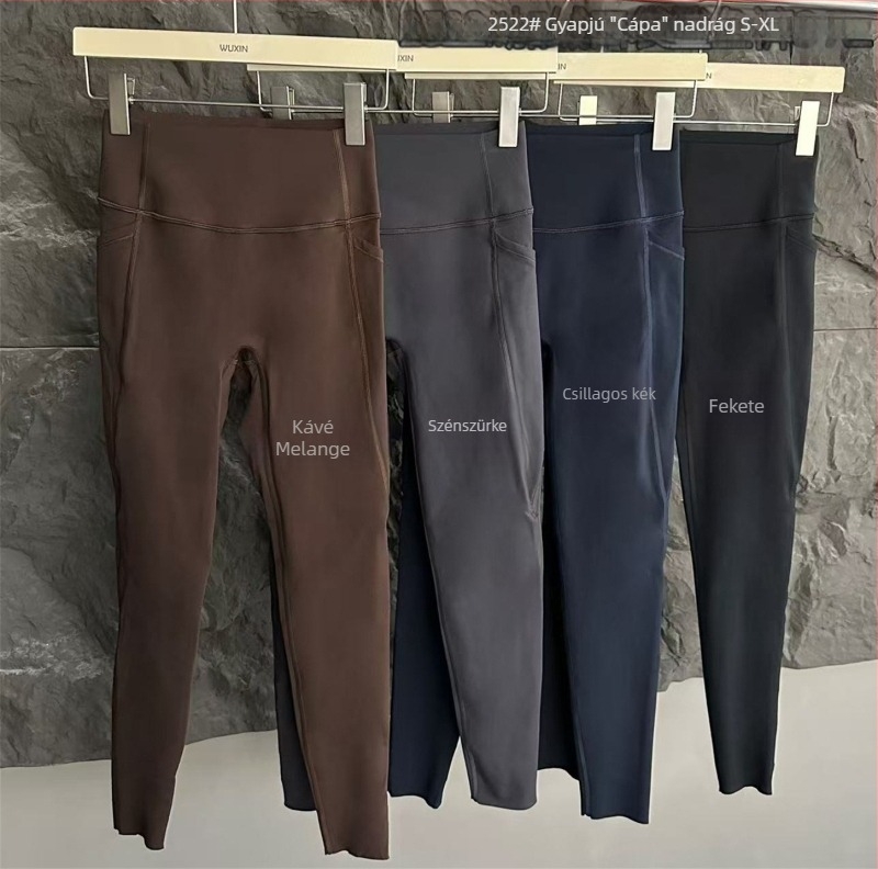 2522 Őszi–téli női jóga nadrág zsebes fleece-béléssel, magas derék, haskontroll, 9/10 hossz, nylon