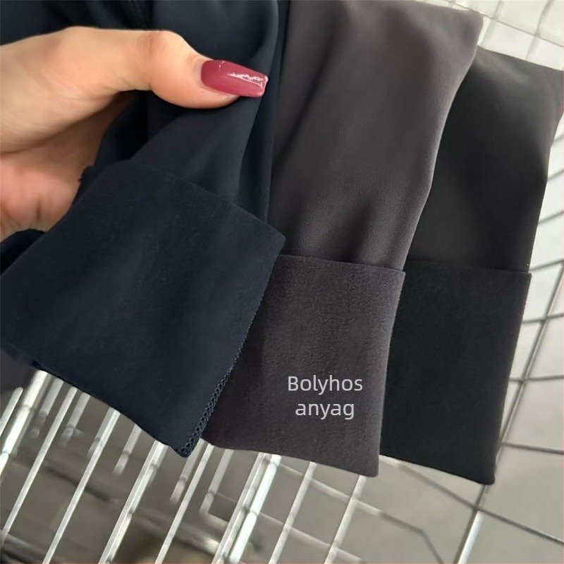 2522 Őszi–téli női jóga nadrág zsebes fleece-béléssel, magas derék, haskontroll, 9/10 hossz, nylon