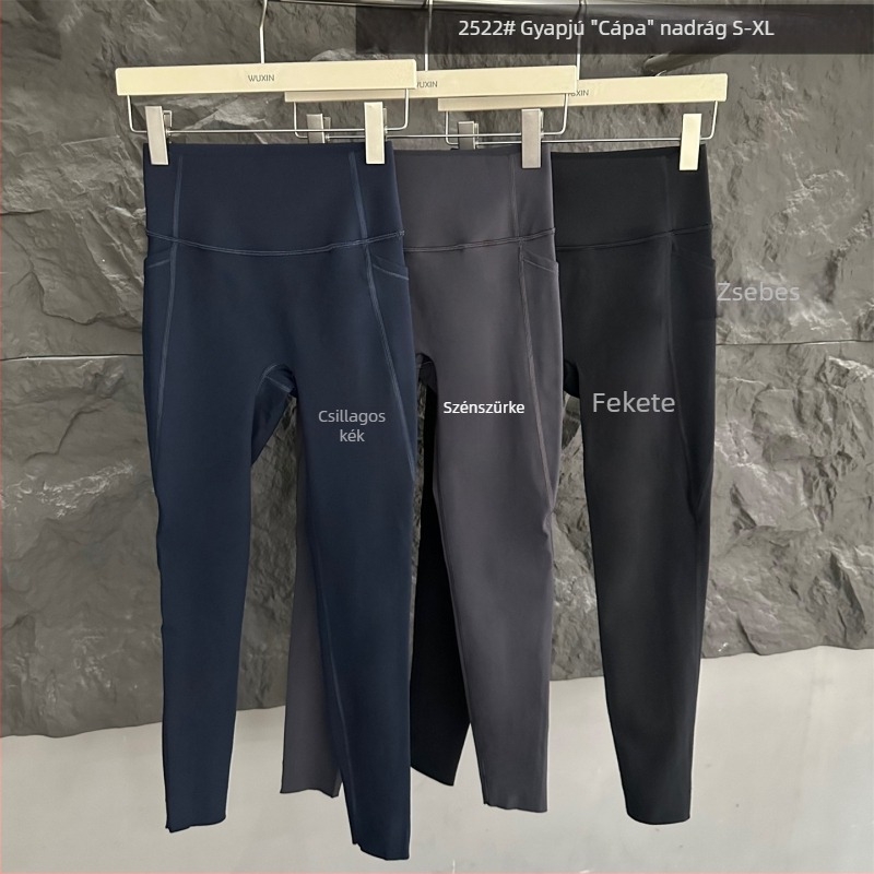2522 Őszi–téli női jóga nadrág zsebes fleece-béléssel, magas derék, haskontroll, 9/10 hossz, nylon