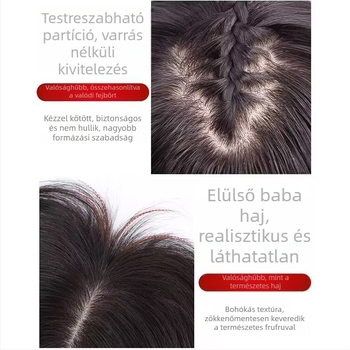 Női paróka természetes hajból, félig kézzel készített, géppel kötött pillangó-szárny imitációjú fejbőrrel, egyenes haj, festhető és permázható