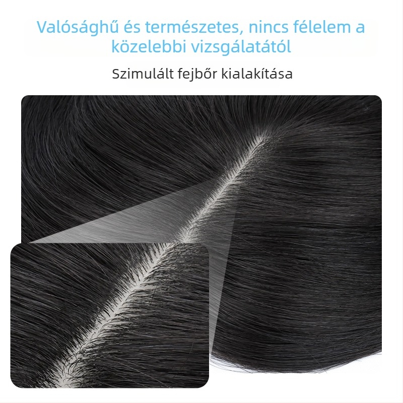 Valódi hajból készült topperszőr – Black Swan szín, magas korona, hajvarrat fedése