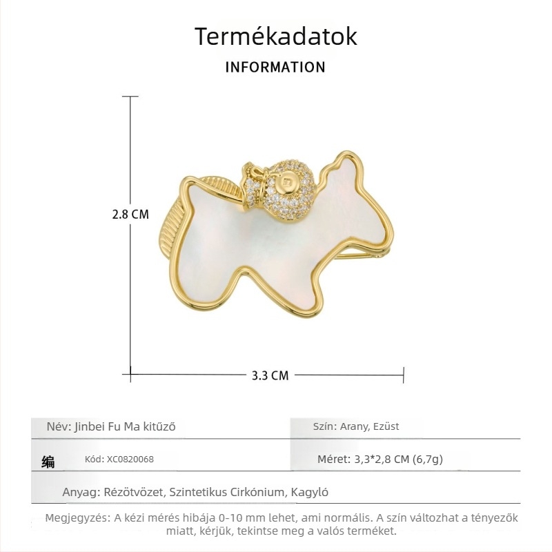 Póni broska szerencse-táska motívummal, rézötvözet valódi arany bevonattal és cirkón berakásokkal