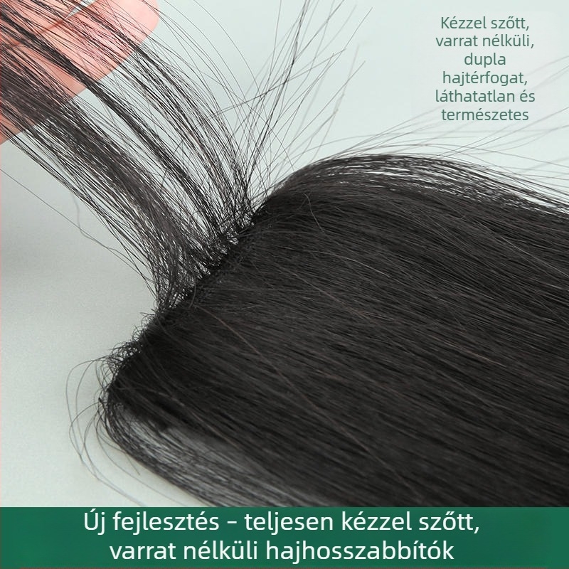 Valódi hajból készült hosszabbító darab, kézzel szőtt, varratmentes, láthatatlan, magas koronával, természetes hajból, paróka darab