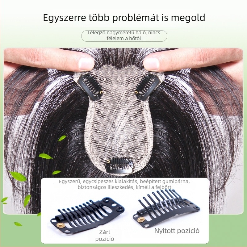 Fejtetőre illeszkedő hajdarab, 100% valódi emberi haj, kézzel horgolt, rózsa díszítéssel, ősz haj fedésére